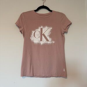Calvin Klein Jeans‎ Mauve Graphic Logo Fitted T-Shirt Small